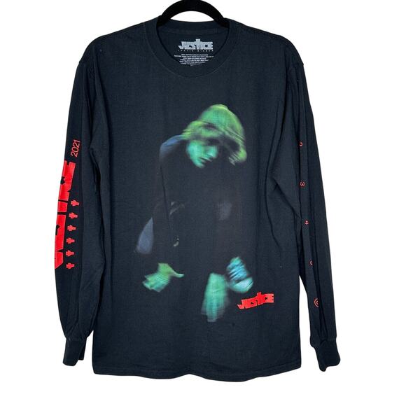 Justin Bieber Crawl Justice Graphic 2021 Black Long Sleeve Crew Tee M - Picture 1 of 10
